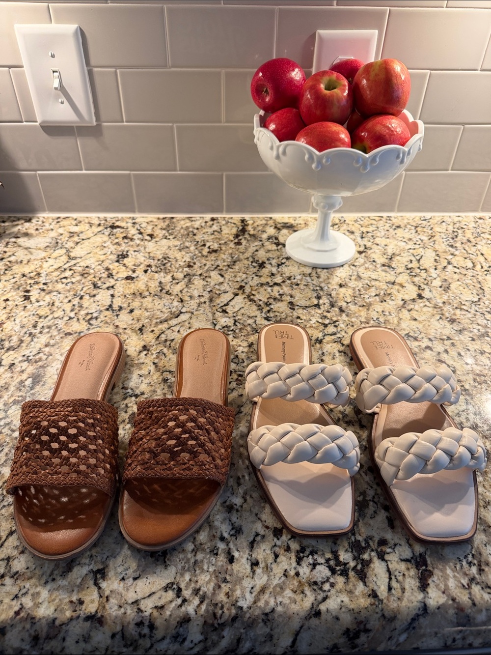Universal Thread/Time & Tru Woven Slide Sandals in Brown and Cream